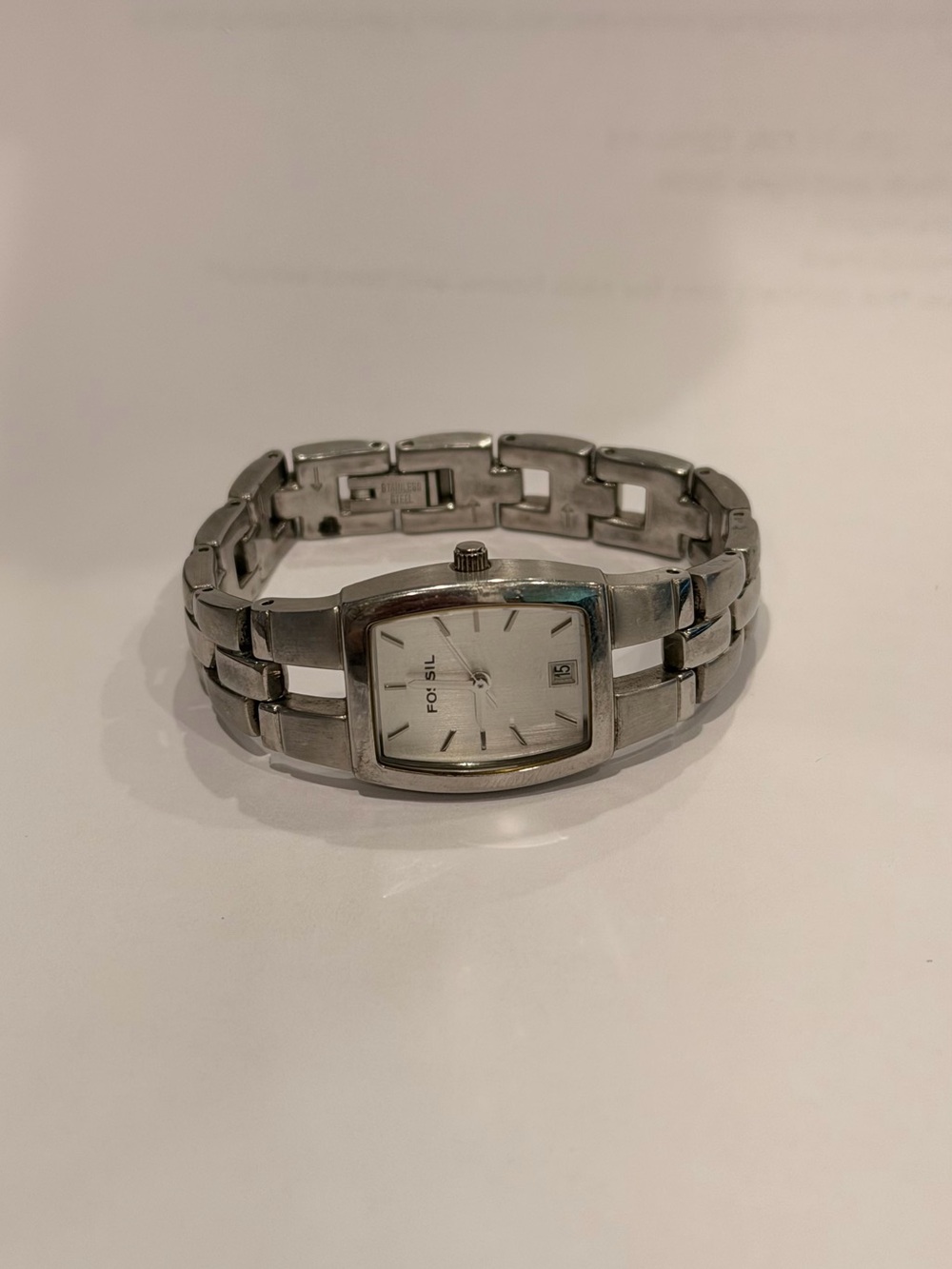 Fossil Women's Silver Rectangular Stainless Steel Bracelet Watch